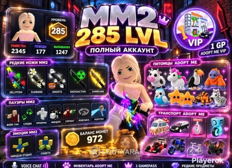 mm2 285 lvl + voice chat + adopt me invent + 1gp